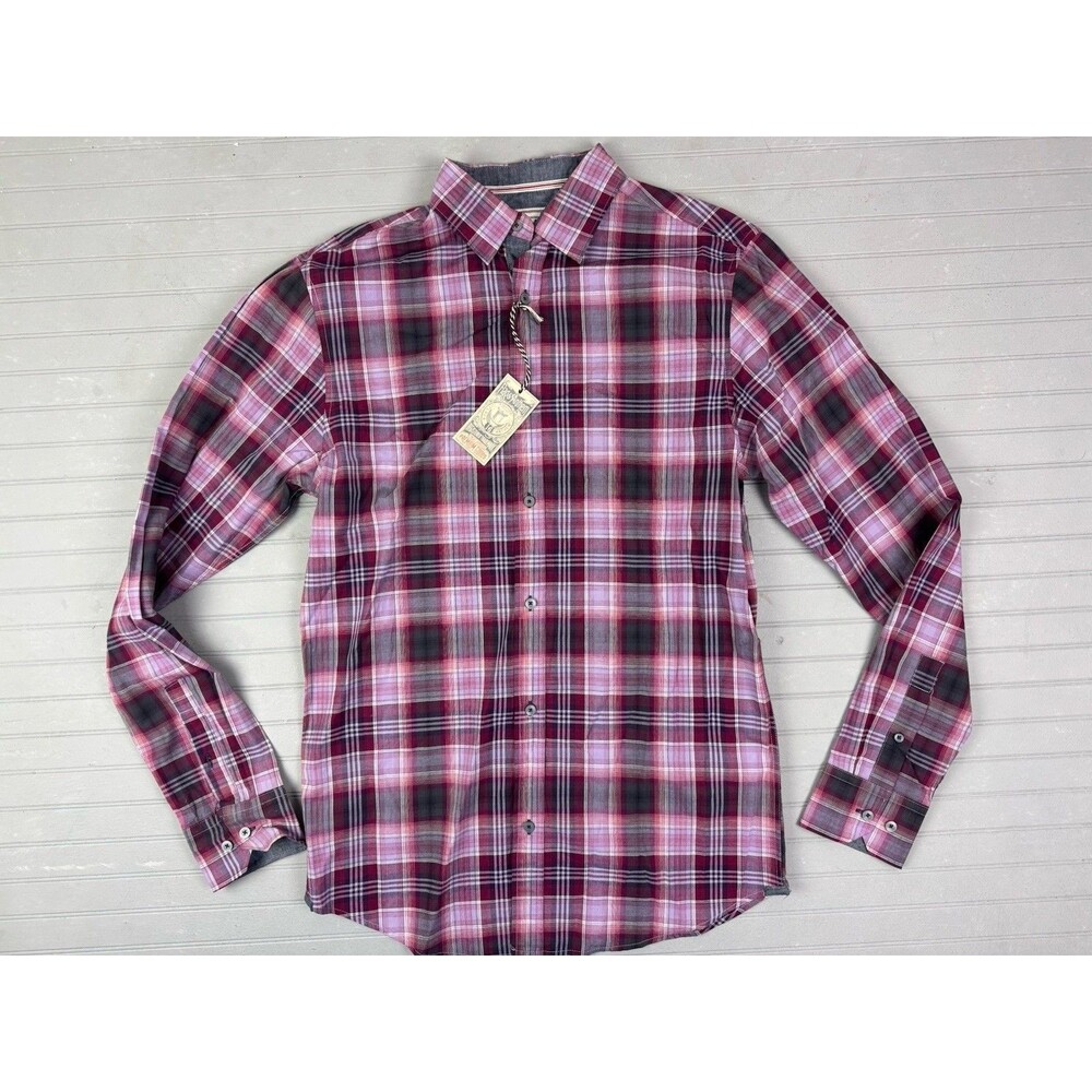 Flag & Anthem Size M Mens Shirt Long Sleeve Purple Plaid Button Up